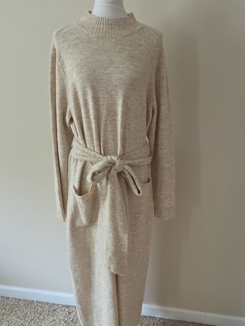 Lane Bryant Tan / Cream Knit Belted Sweater Dress Brand New